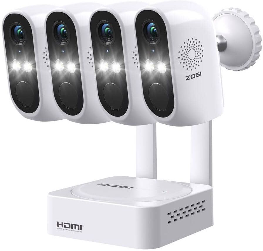 ZOSI 4PCS Wireless 3MP 2K Outdoor Security Cameras with Base Station and 64GB Storage, PIR Detection, 2-Way Audio