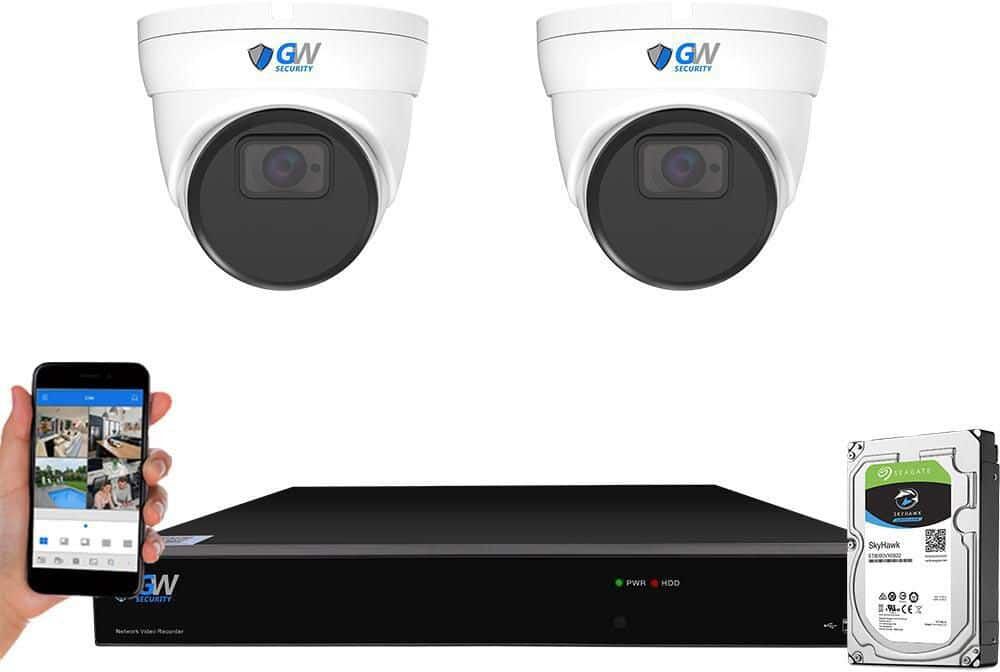 GW Security 8-Channel 12MP NVR 2TB HDD Surveillance System with 2 Wired IP Turret Cameras 3.6 mm Lens Human/Vehicle Detection