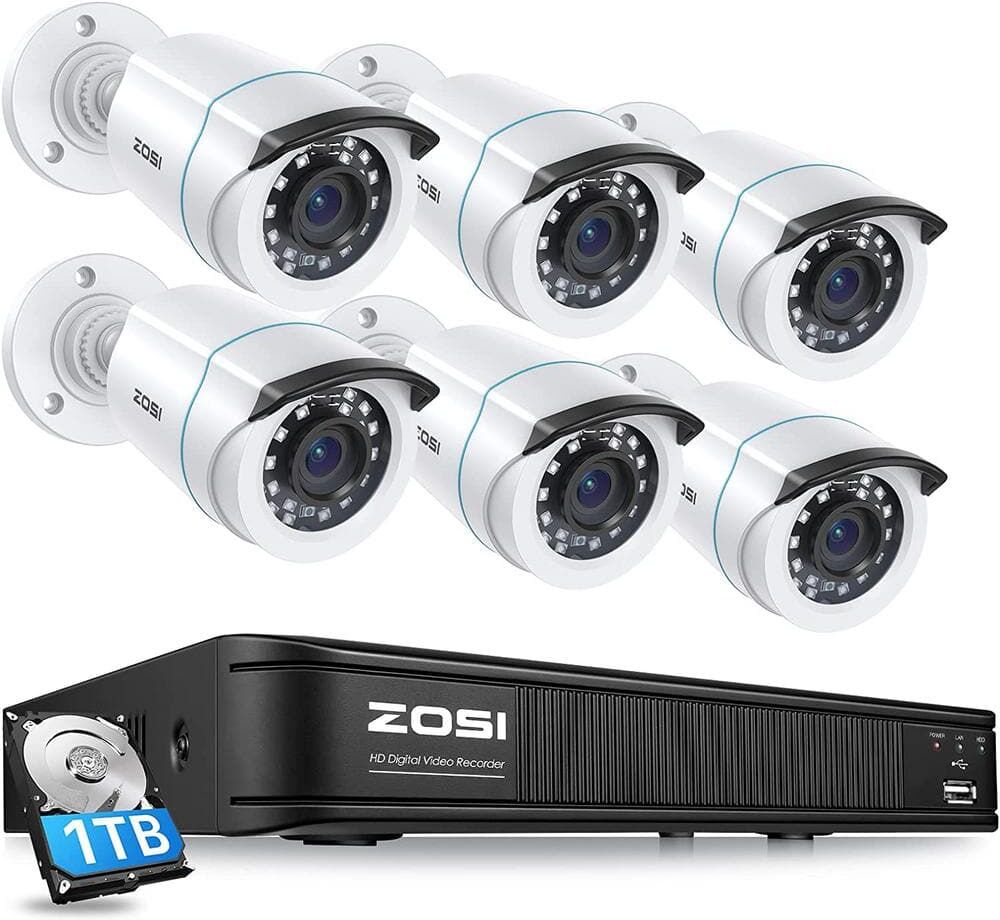 ZOSI 8-Channel 1080p 1TB DVR Surveillance Security Camera System with 6-Wired Bullet Cameras