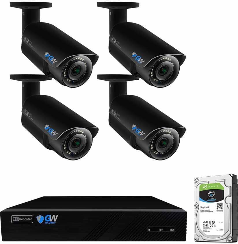 GW Security 8-Channel 8MP 1TB NVR Security Camera System 4 Wired Bullet Cameras 2.8mm-12mm Motorized Lens Human/Vehicle Detection