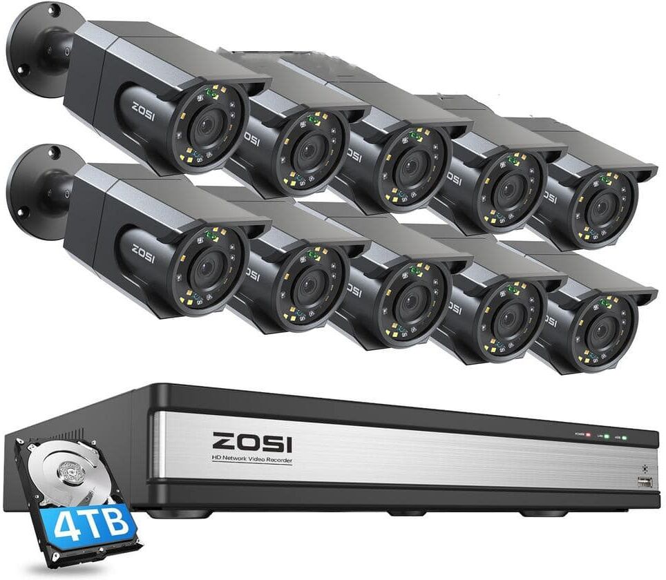 ZOSI 16-Channel 8 MP 4K PoE 4TB NVR Security Camera System with 10 Wired Spotlight Cameras, Night Vision, Human Detection