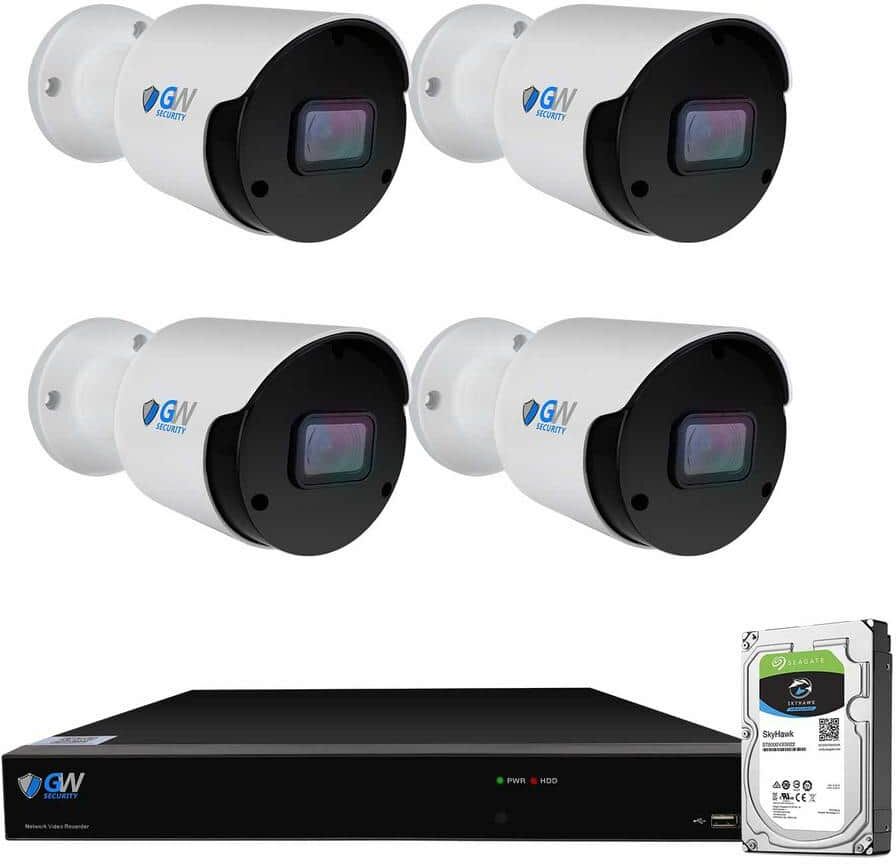 GW Security 8-Channel 8MP 4K NVR 1TB Security Camera System with 4 Wired IP POE Cameras Bullet Fixed Lens, Artificial Intelligence