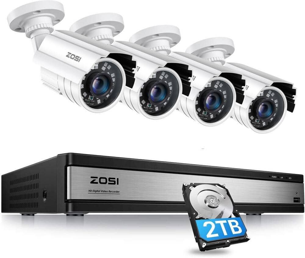 ZOSI 16-Channel 1080p 2TB DVR Security Camera System with 4-Wired Outdoor Bullet Cameras