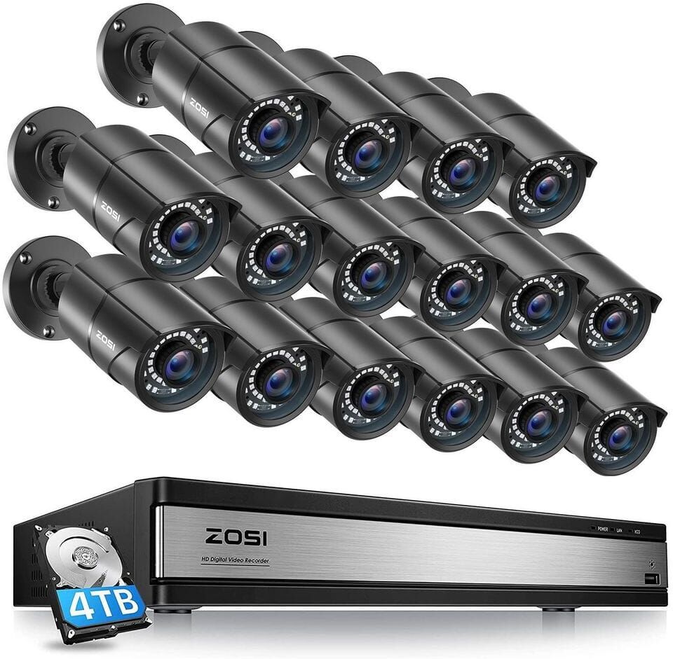 ZOSI 16-Channel 5MP-Lite 4TB DVR Security Camera System with 16 x 1080p Wired Outdoor Bullet Cameras, 120 ft. Night Vision