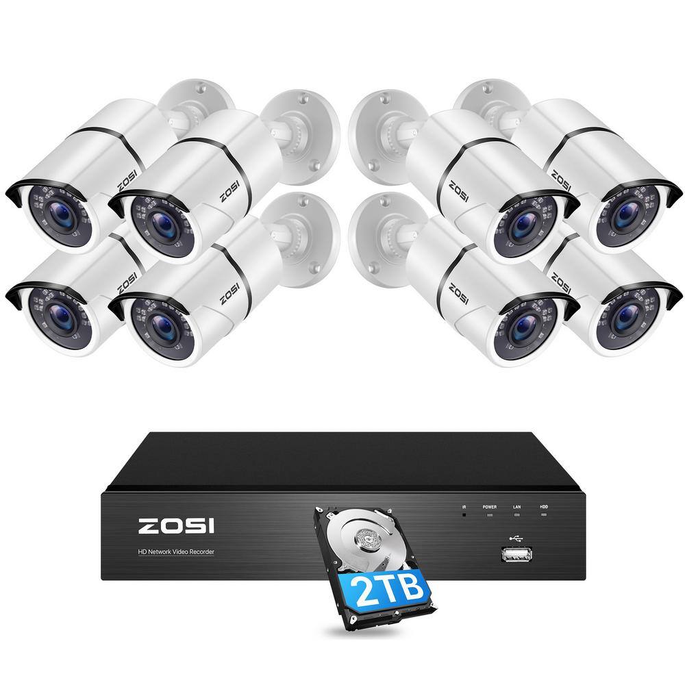 ZOSI 8-Channel 5MP 2TB POE NVR Security Camera System with 8 Wired Bullet Outdoor Camera, 120 ft. Night Vision