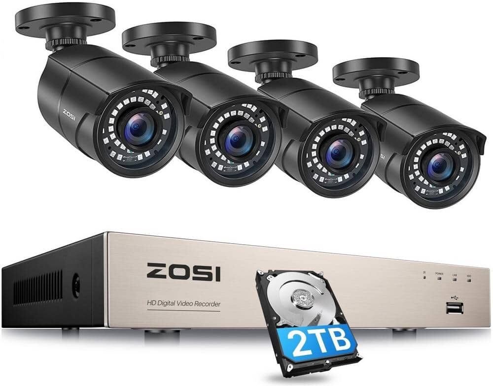 ZOSI 8-Channel 1080p 2TB DVR Home Security Camera System with 4 Wired Outdoor Cameras, Motion Detection, Night Vision