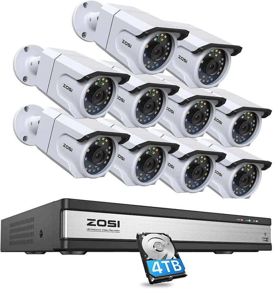 ZOSI 4K Ultra HD 16-Channel 4TB NVR POE Security Camera System with 10-Wired 8MP Outdoor Audio Surveillance Cameras