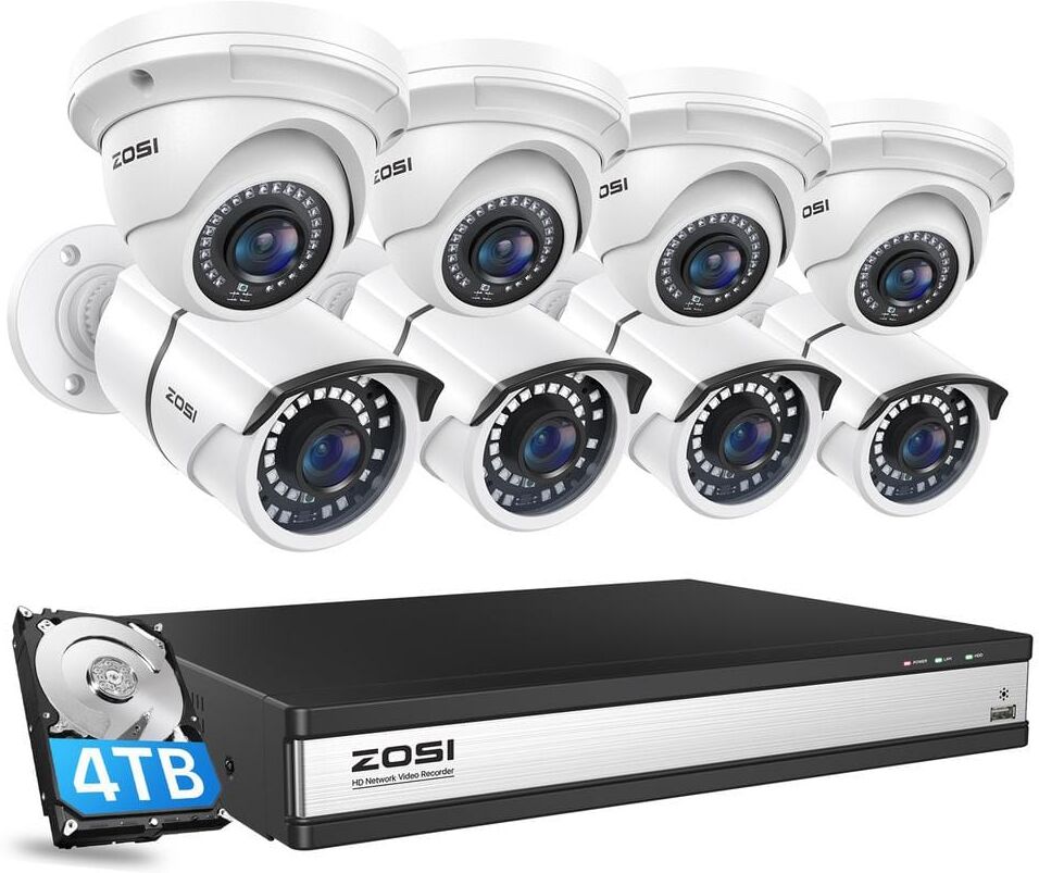 ZOSI 16-Channel 5MP POE 4TB NVR Security Camera System with 8-Wired Outdoor Bullet/Dome Cameras, 120 ft. Night Vision