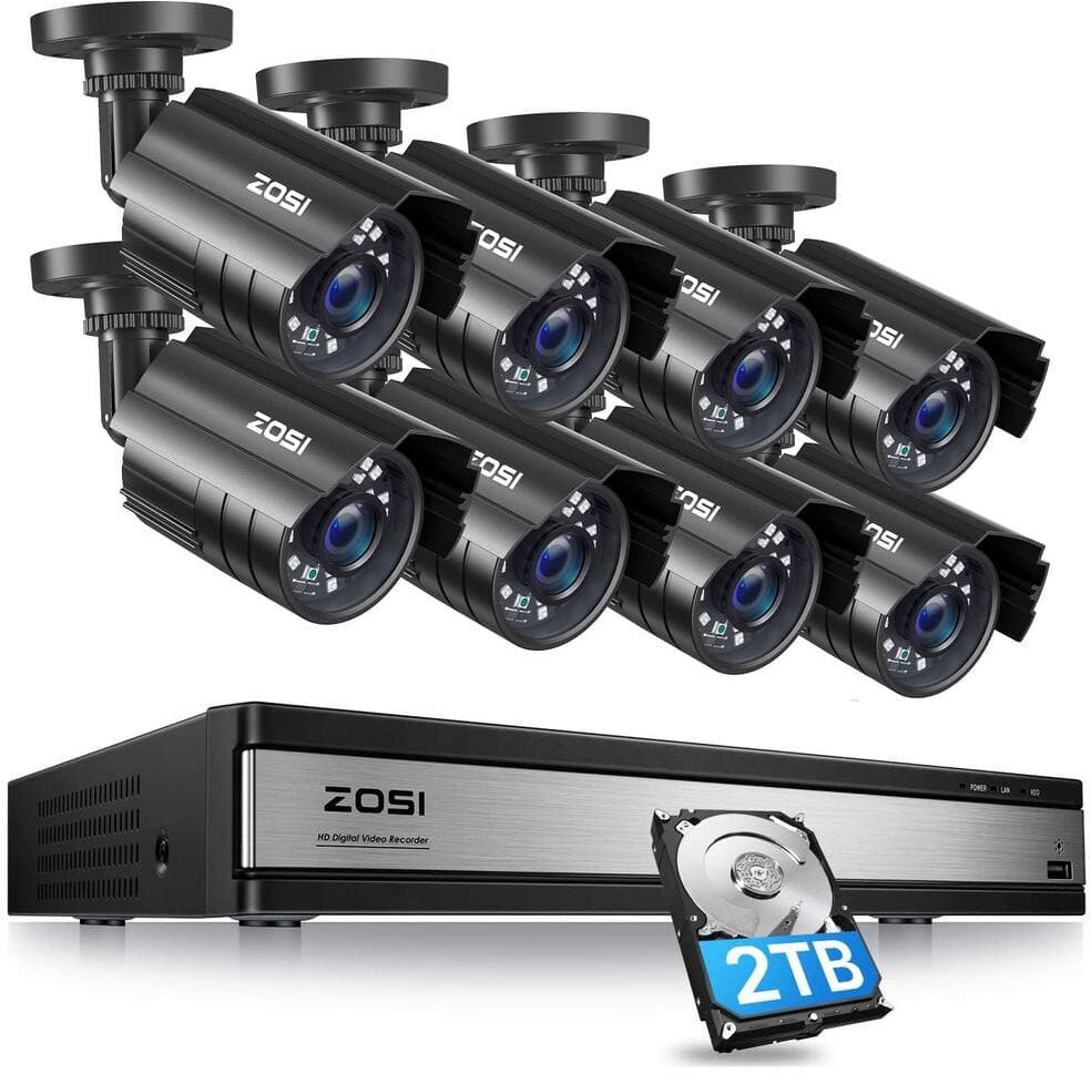 ZOSI 16-Channel 5MP-Lite 2TB DVR Home Security Camera System with 8X 1080p Wired Bullet Cameras, Surveillance System