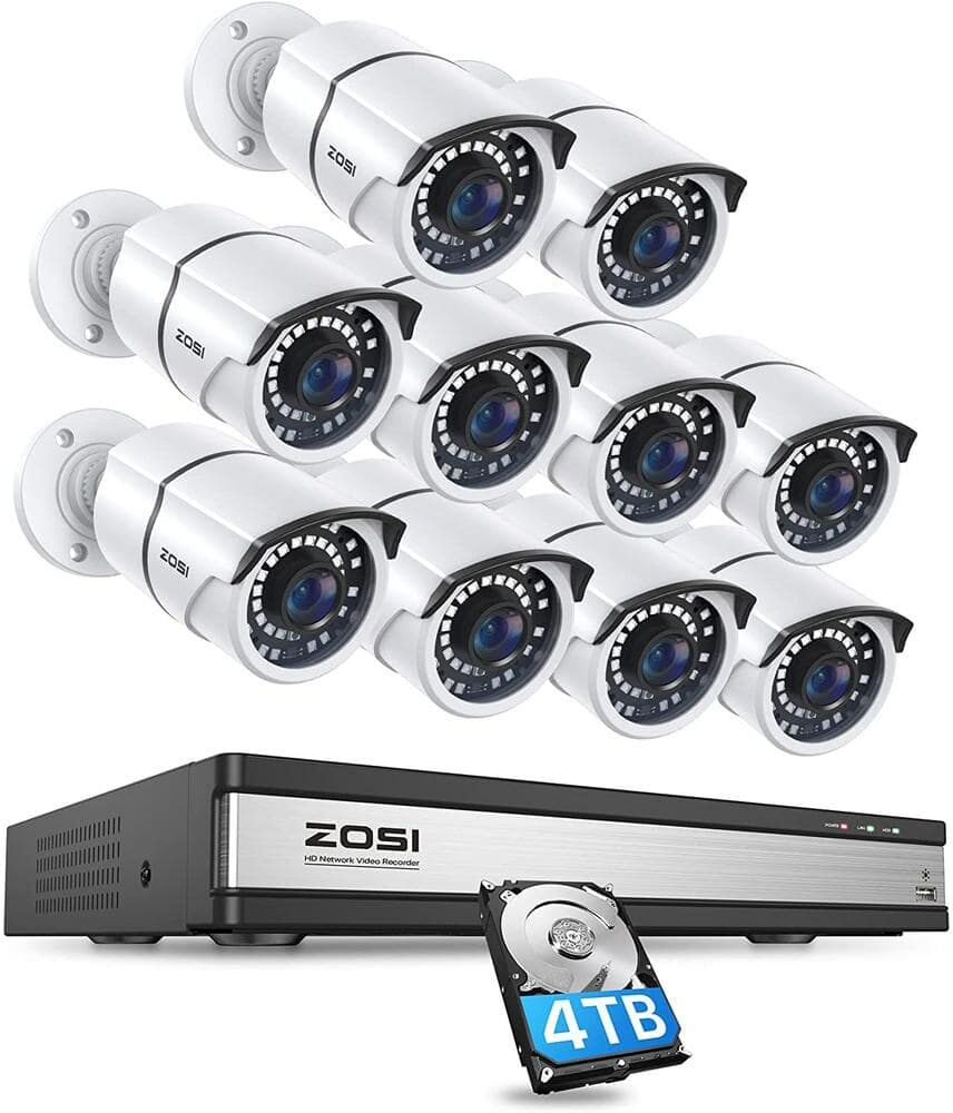 ZOSI 4K 16-Channel POE Security Cameras System with 4TB Hard Drive and 10-Wired 5MP Outdoor IP Cameras, 120 ft. Night Vision