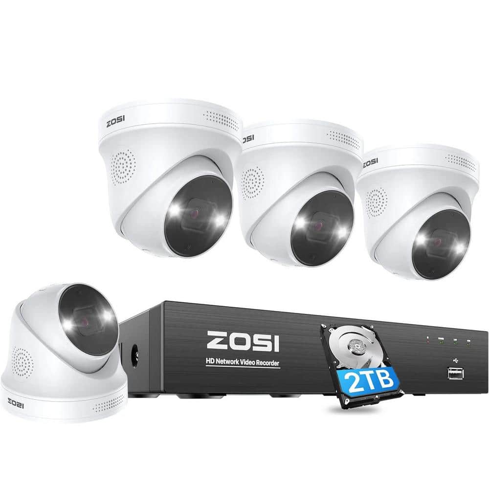 ZOSI 4K 8-Channel 2TB POE NVR Security Camera System with 4 5MP Wired Outdoor Cameras, Smart Human and Car Detection