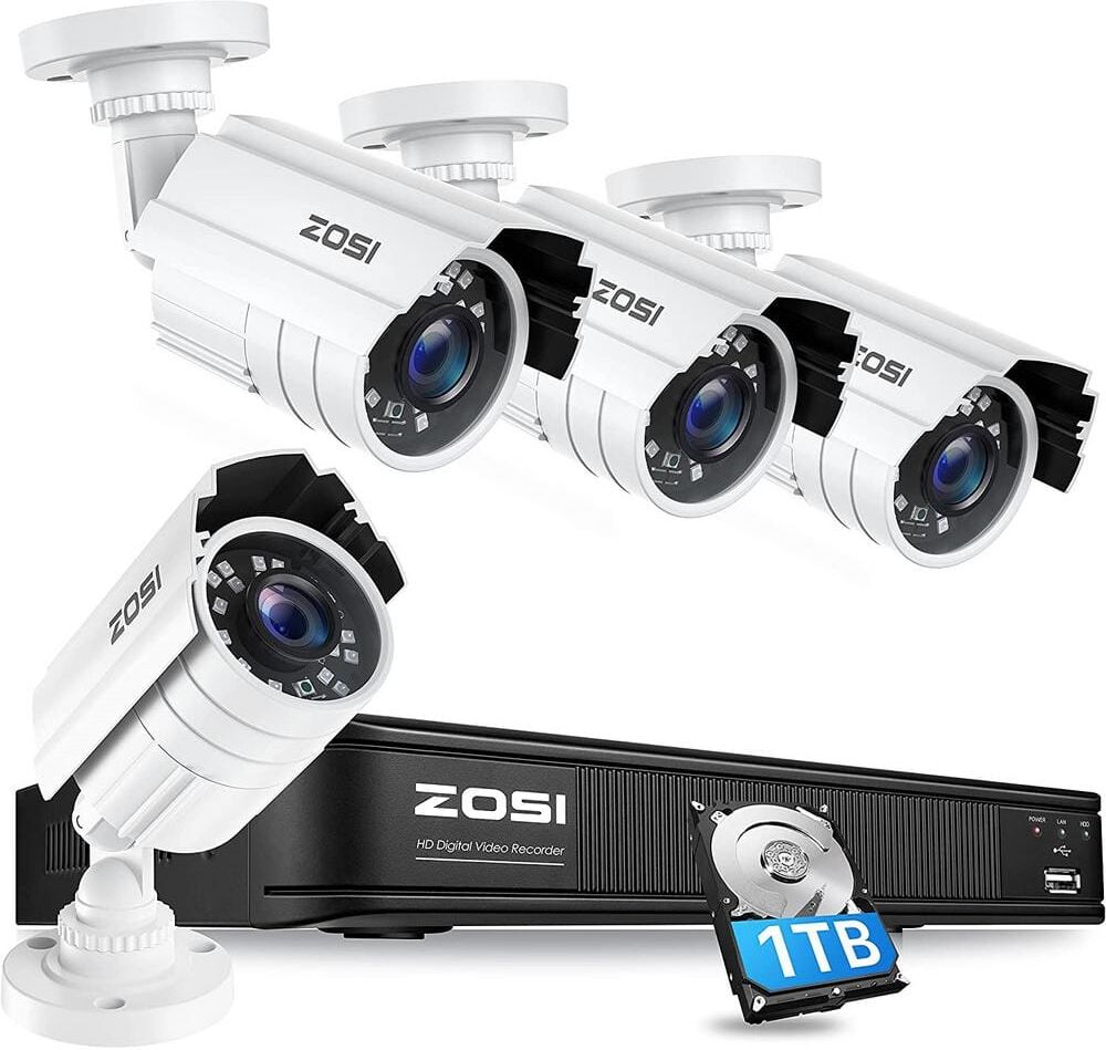 ZOSI H.265+ 8 Channel 5MP-LITE DVR 1TB Hard Drive Security Camera System with 4 1080p Wired Cameras, Remote Access