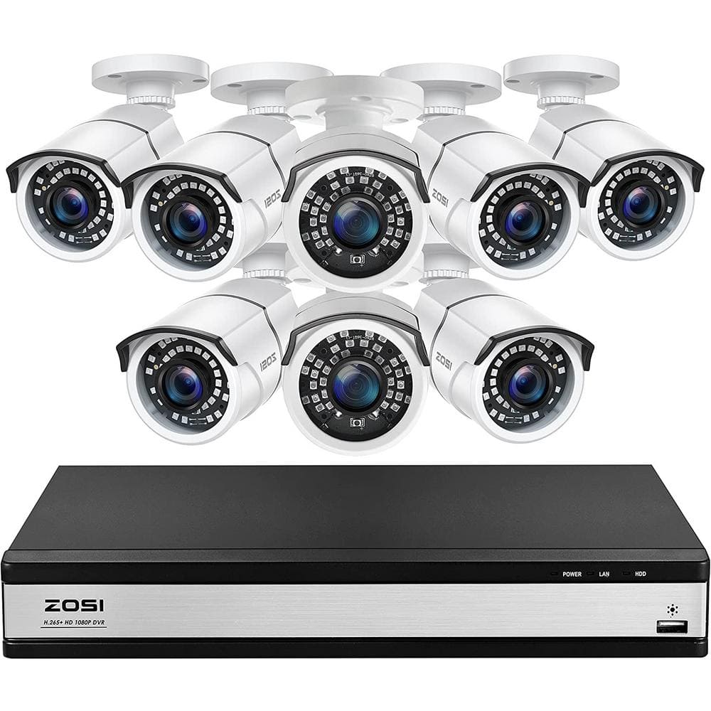 ZOSI 16-Channel 5MP-Lite 2TB DVR Outdoor Home Security Camera System with 8-Wired 1080p Bullet Cameras