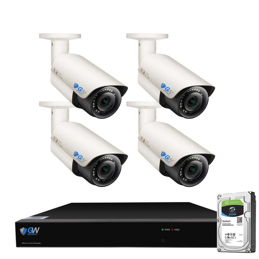 GW Security 8-Channel 5MP NVR 1TB Security Camera System with 4 Wired IP Cameras Bullet Varifocal Zoom, Mic, Human Detection