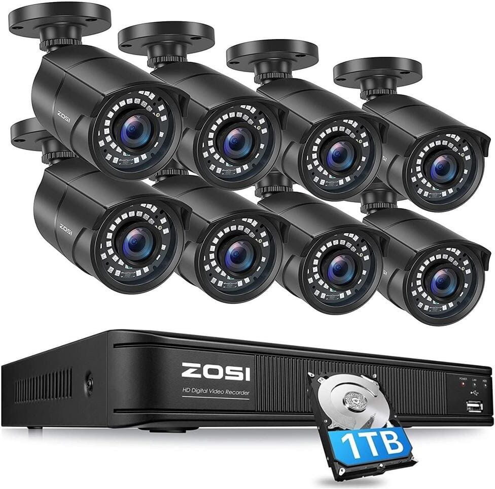 ZOSI 8-Channel 5Mp-Lite 1TB DVR Security Camera System with 8 1080p Outdoor Wired Bullet Cameras