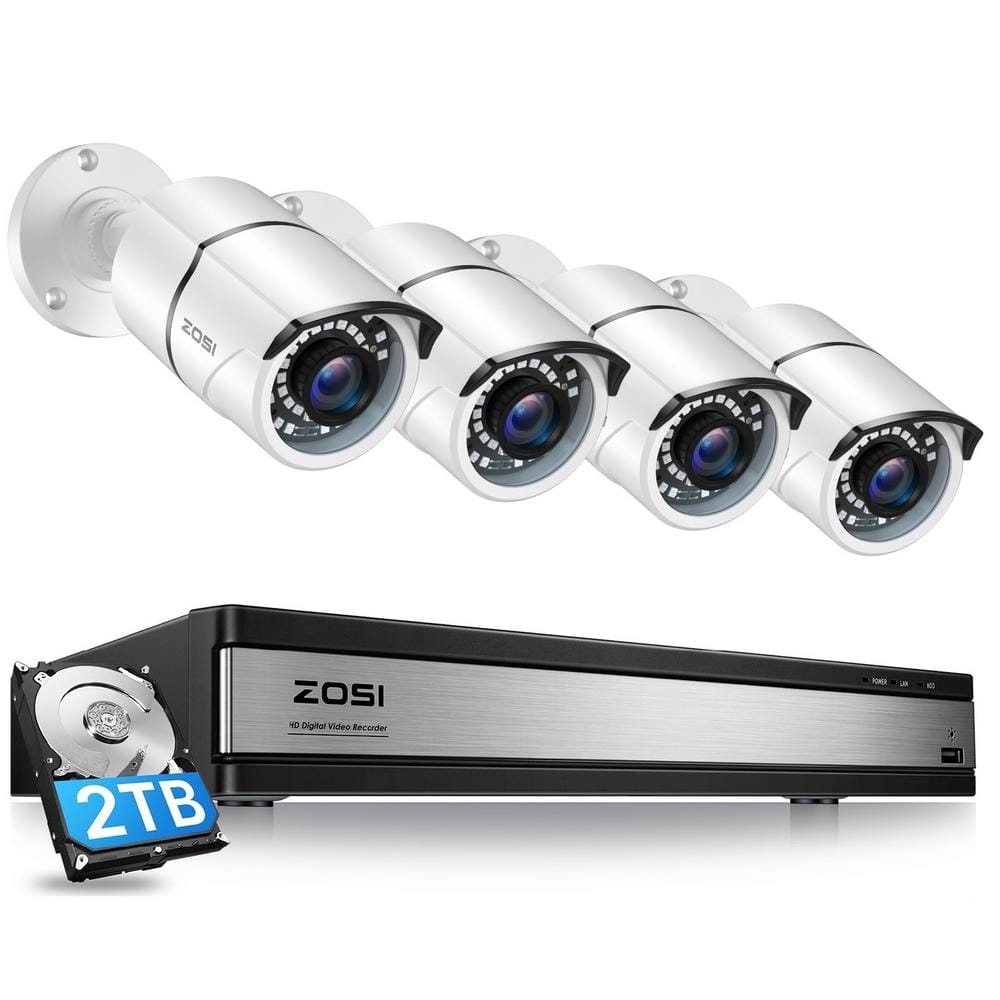ZOSI 16-Channel 1080p 2TB DVR Security Camera System with 4-Wired Outdoor Bullet Cameras