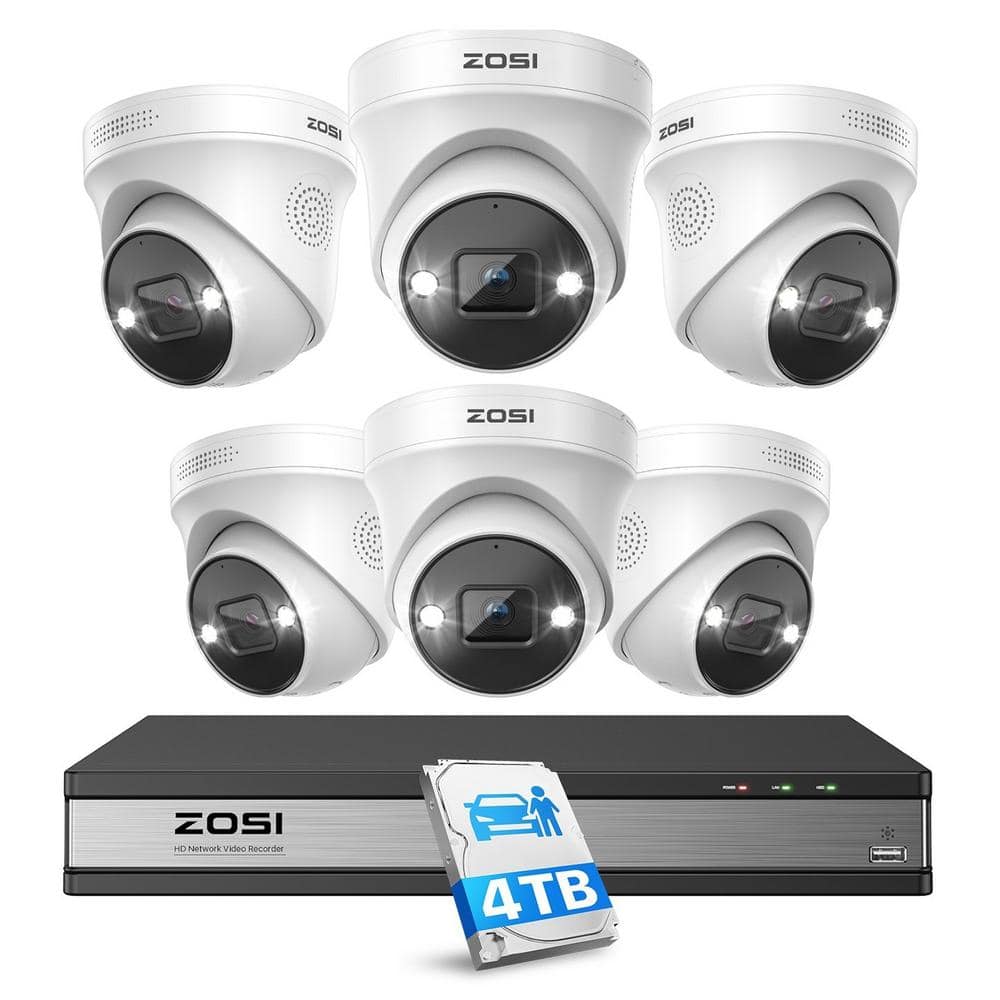 ZOSI 4K Ultra HD 16-Channel 8MP POE 4TB NVR Security Camera System with 6 Wired Spotlight Cameras, Starlight Night Vision