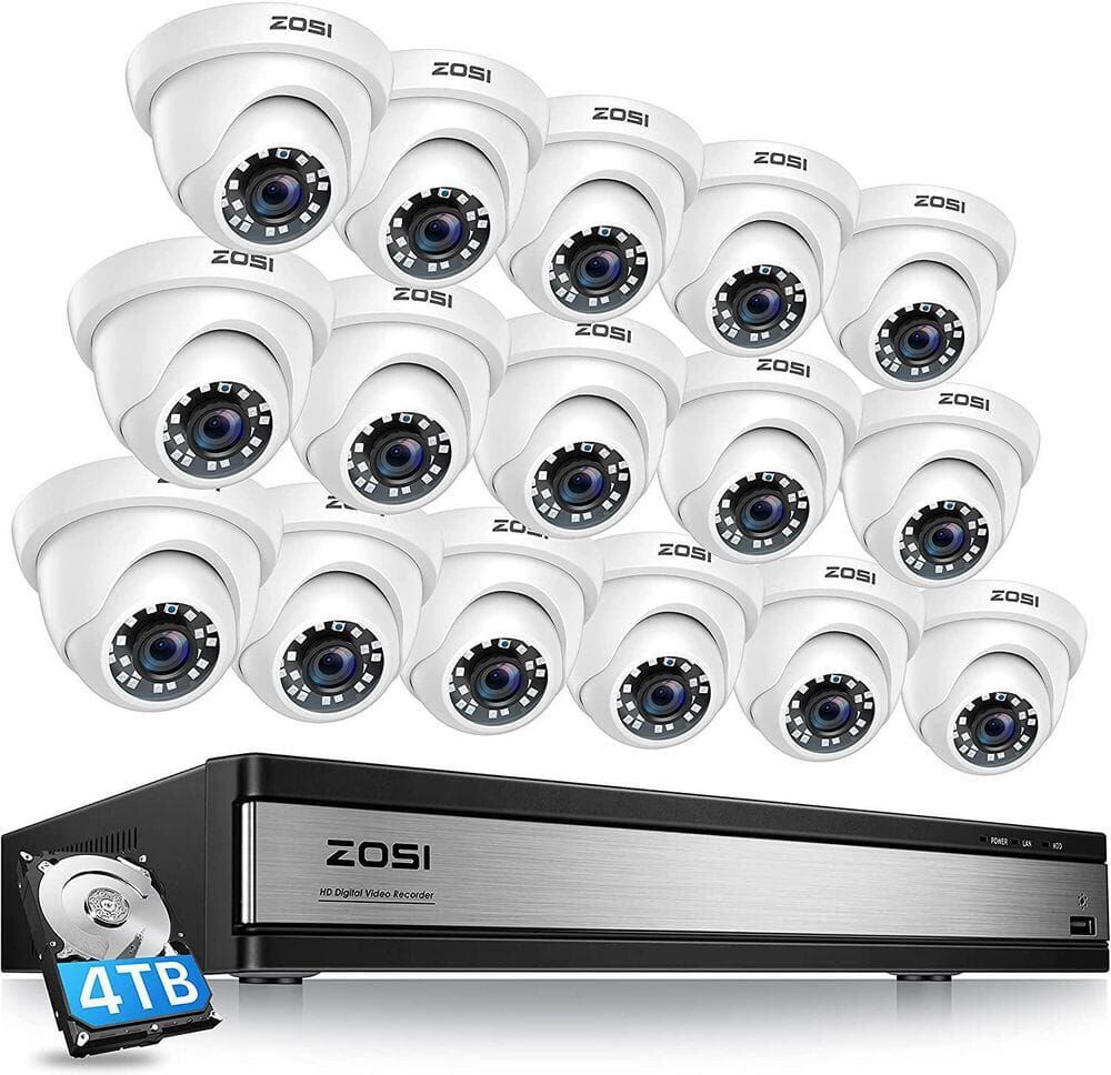 ZOSI 16-Channel 5MP-lite 4TB DVR Security Camera System with 16-Wired 1080p Outdoor Dome Cameras