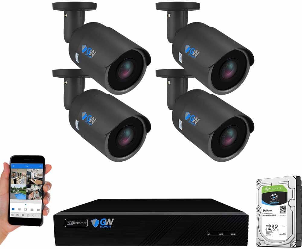 GW Security 8-Channel 8MP 1TB NVR Security Camera System 4 Wired Bullet Cameras 2.8mm Fixed Lens Human/Vehicle Detection Mic