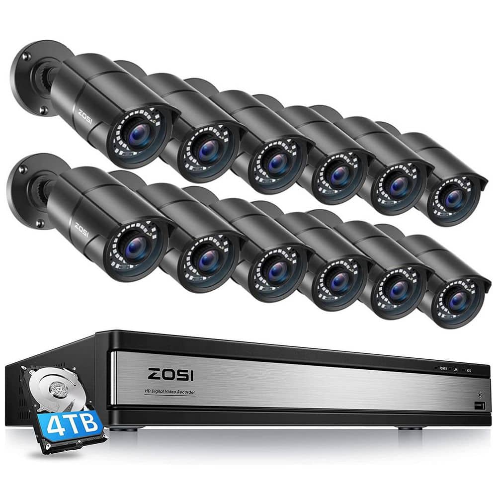 ZOSI 16-Channel 1080p 4TB DVR Security Camera System with 12 Wired Bullet Cameras