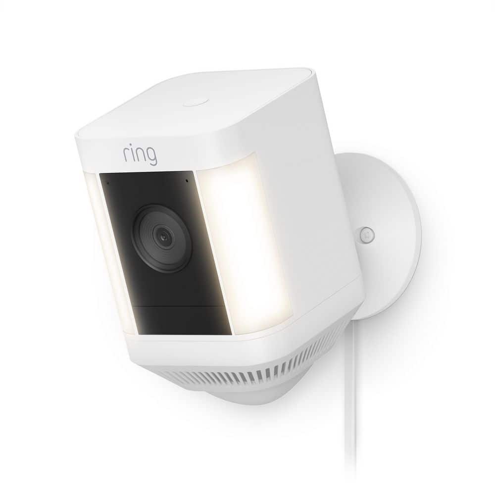 Ring Spotlight Cam Plus, Plug-In - Smart Security Video Camera with LED Lights, 2-Way Talk, Color Night Vision, White