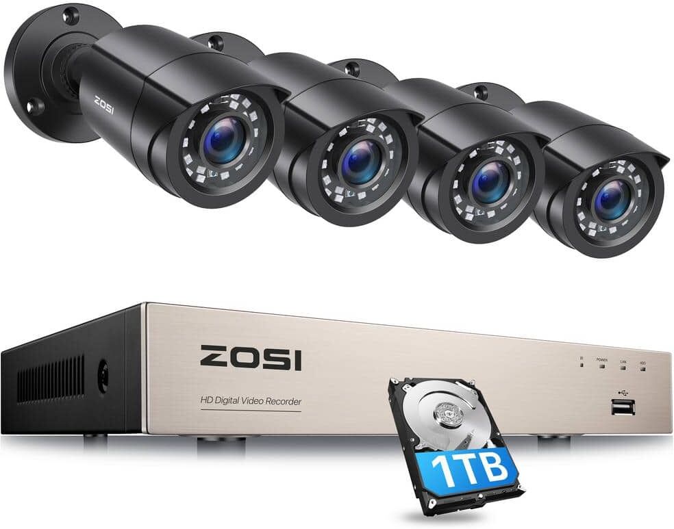 ZOSI H.265 Plus 8-Channel 5MP-LITE DVR 1TB Hard Drive Security Camera System with 4X 1080P Wired Bullet Cameras