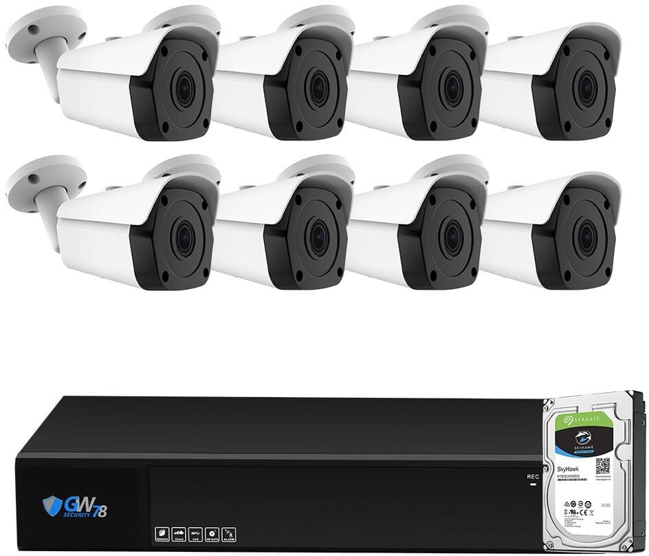 GW Security 8-Channel HD-Coaxial 5MP Surveillance System 2TB With 8 4-in-1 Analog 2.8mm Fixed Lens Bullet Security Cameras