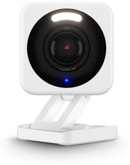 Wyze Cam v4 Wi-Fi 2.5K QHD Indoor/Outdoor Plug-In Smart Home Security Camera, Color Night Vision, 2-Way Audio (White)