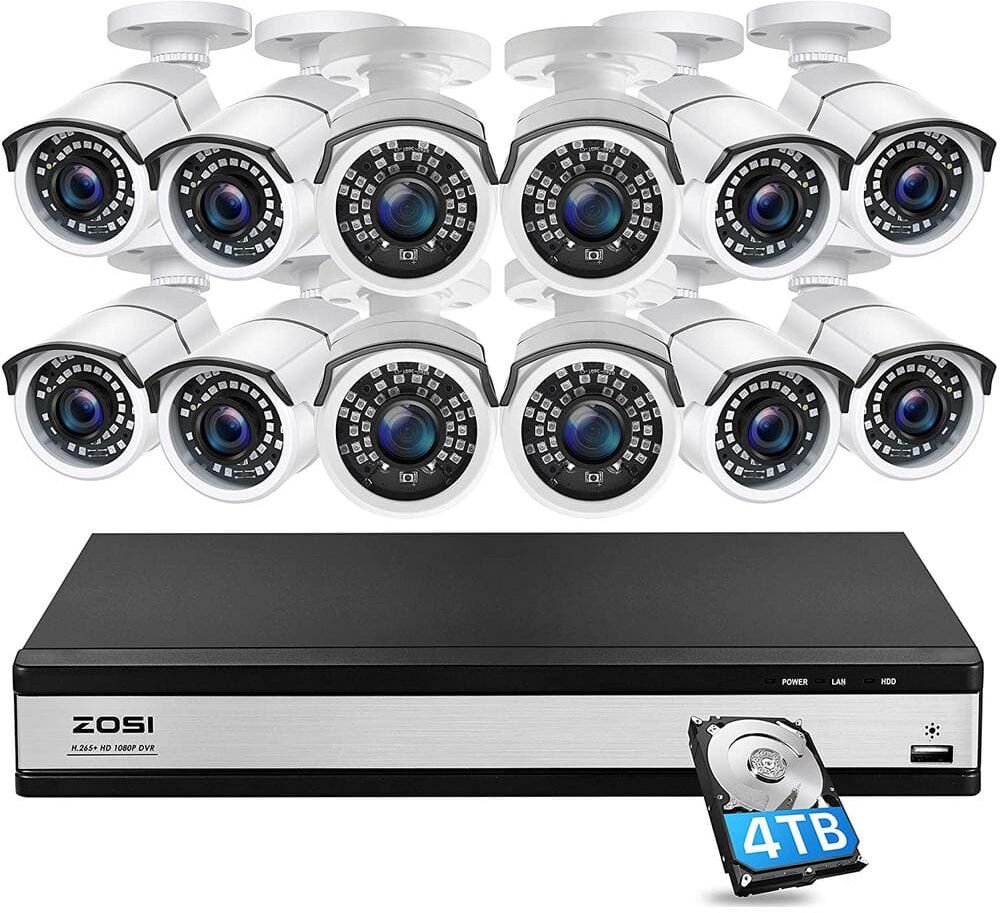 ZOSI 16-Channel 1080p 4TB DVR Security Camera System with 12 Wired Bullet Cameras