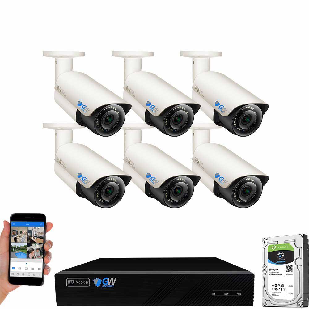 GW Security 8-Channel 8MP 2TB NVR Smart Security Camera System 6 Wired Bullet Cameras 2.8mm-12mm Lens Human/Vehicle Detection