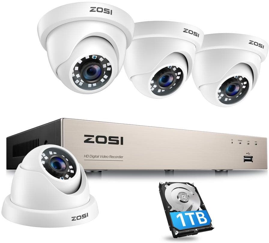 ZOSI 8-Channel 1080p 1TB DVR Security Camera System with 4 Wired Bullet Cameras