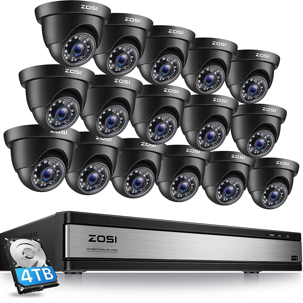 ZOSI 16-Channel 1080p 4TB DVR Security Camera System with 16 Wired Dome Cameras, 80 ft. Night Vision