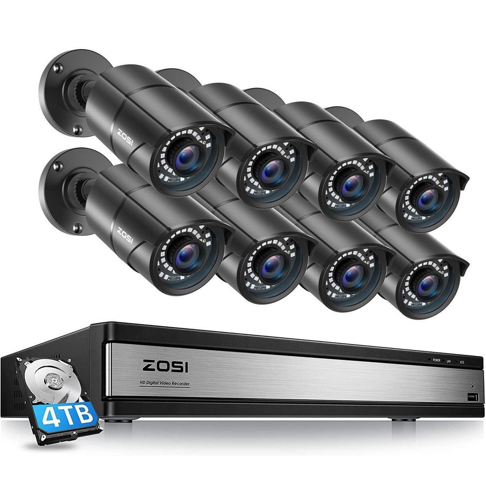 ZOSI 16-Channel 1080p 4TB Hard Drive DVR Security Camera System with 8 x 1080p Wired Bullet Cameras, 80 ft. Night Vision