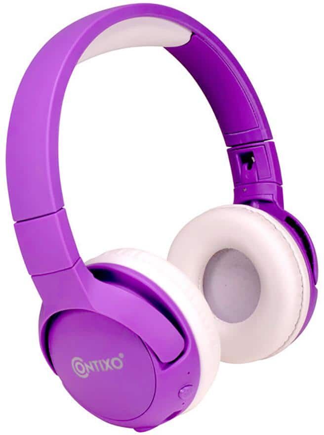 CONTIXO Kid Safe 85dB On Ear Foldable Wireless Bluetooth Headphone, Built-In Micro Phone (Purple + White)