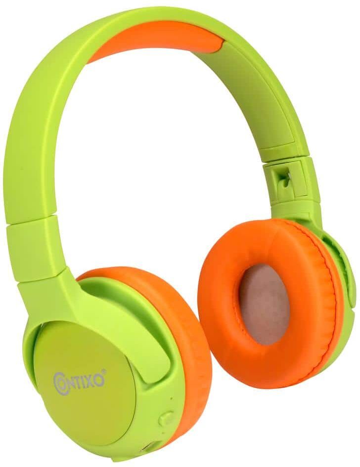 CONTIXO Kid Safe 85dB On Ear Foldable Wireless Bluetooth Headphone, Built-In Micro Phone (Green + Orange)