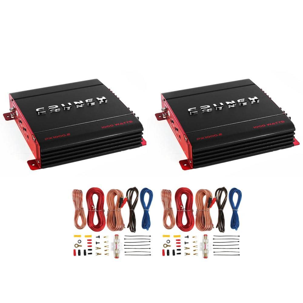 Crunch PX-1000.2 2 Channel 1000-Watt Car Stereo Amplifier Plus Amp Wiring Kit (2-Pack)
