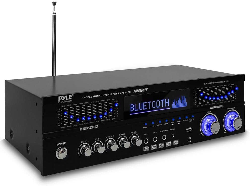 Pyle Bluetooth Tube Amplifier Stereo Receiver, 4 Vacuum Tube Power Amp, Built-in USB Playback, LED Display, CD/DVD Inputs