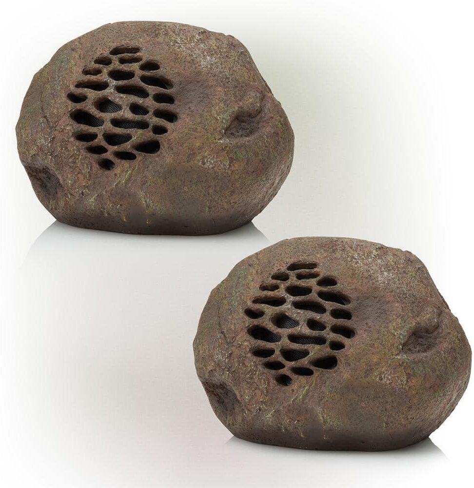 Alpine Waterproof Bluetooth Solar-Powered Outdoor Wireless Rock Speaker - Set of 2