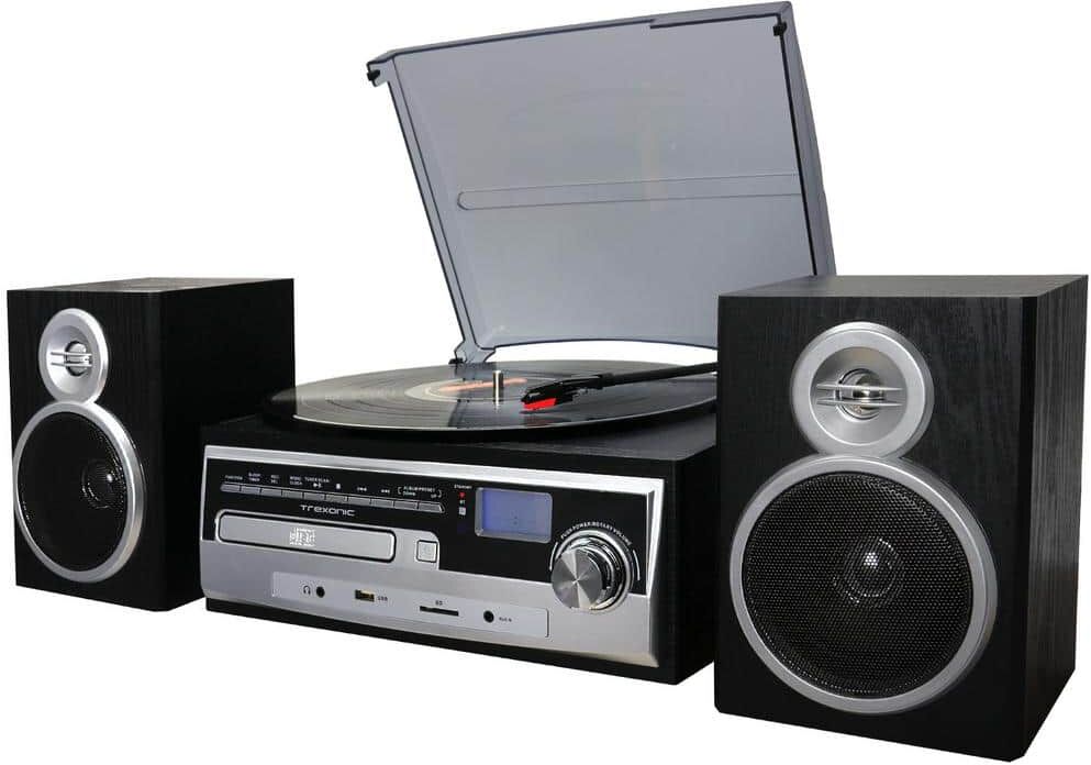 Trexonic 3-Speed Turntable with Wired Shelf Speakers