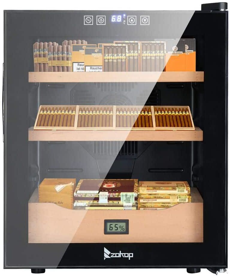 Winado 17 in. W x 20 in. H 50 l Black Metal Electric Cigar Cooler Humidor with Spanish Cedar Shelf and Drawer