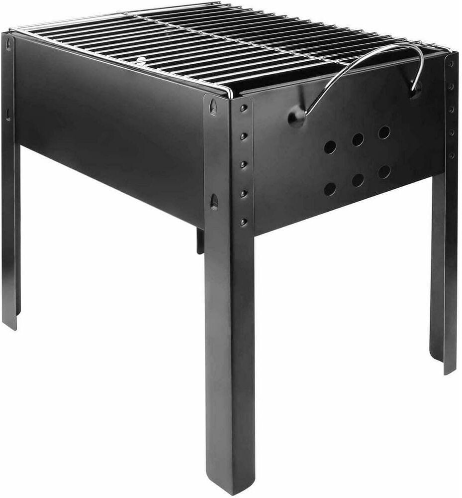 Kahomvis 20 in. Portable Foldable Outdoor Charcoal Barbecue Grill in Black, Detachable Collapsible Tabletop BBQ Smoker Grill Tool