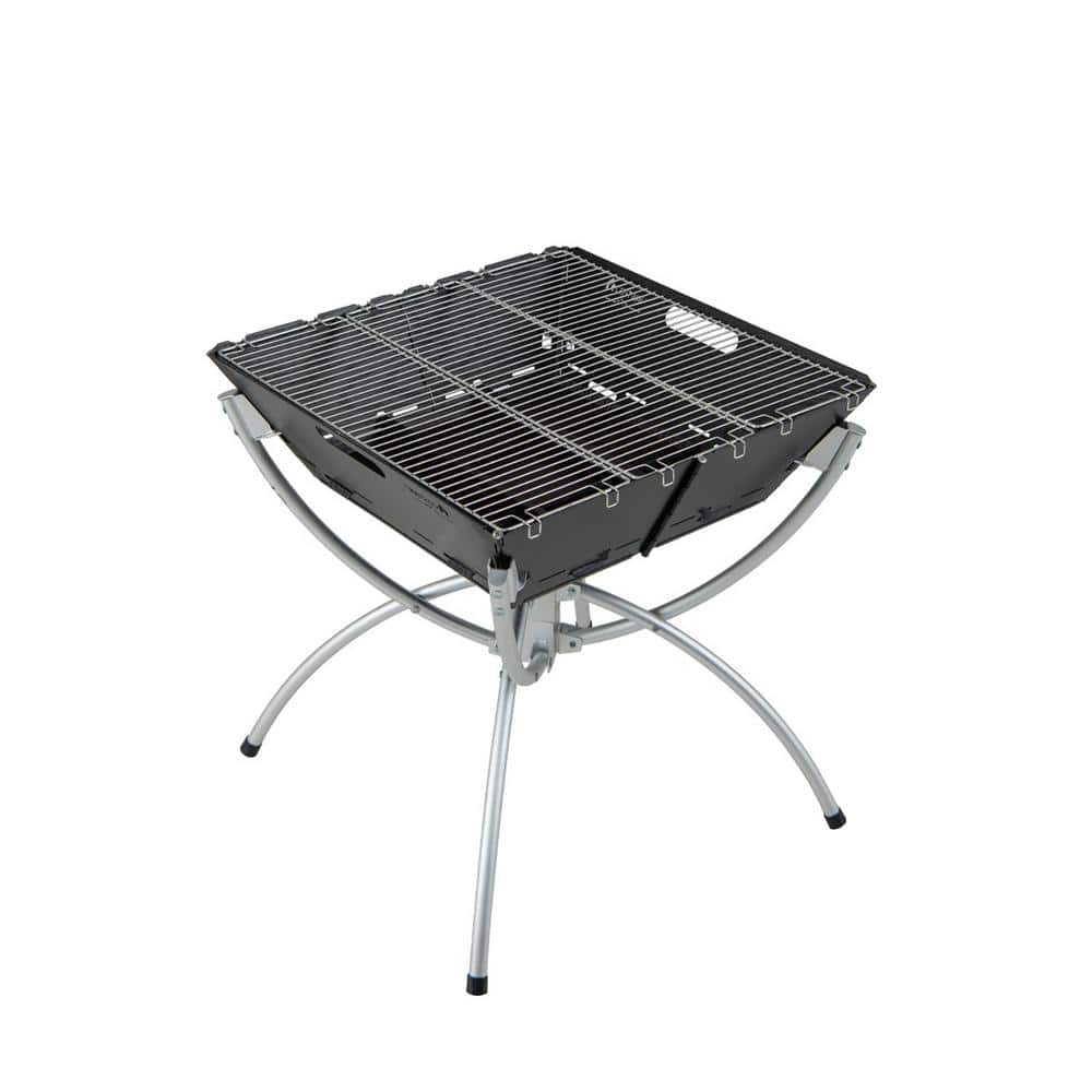 ANGELES HOME Portable Charcoal 3-in-1 Camping Campfire Grill in Silver with Stainless Steel Grills Carrying Bag and Gloves