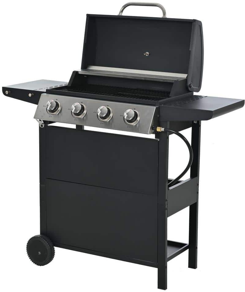 Cesicia 4-Burner Propane Gas Grill Aluminium in Black with Cover