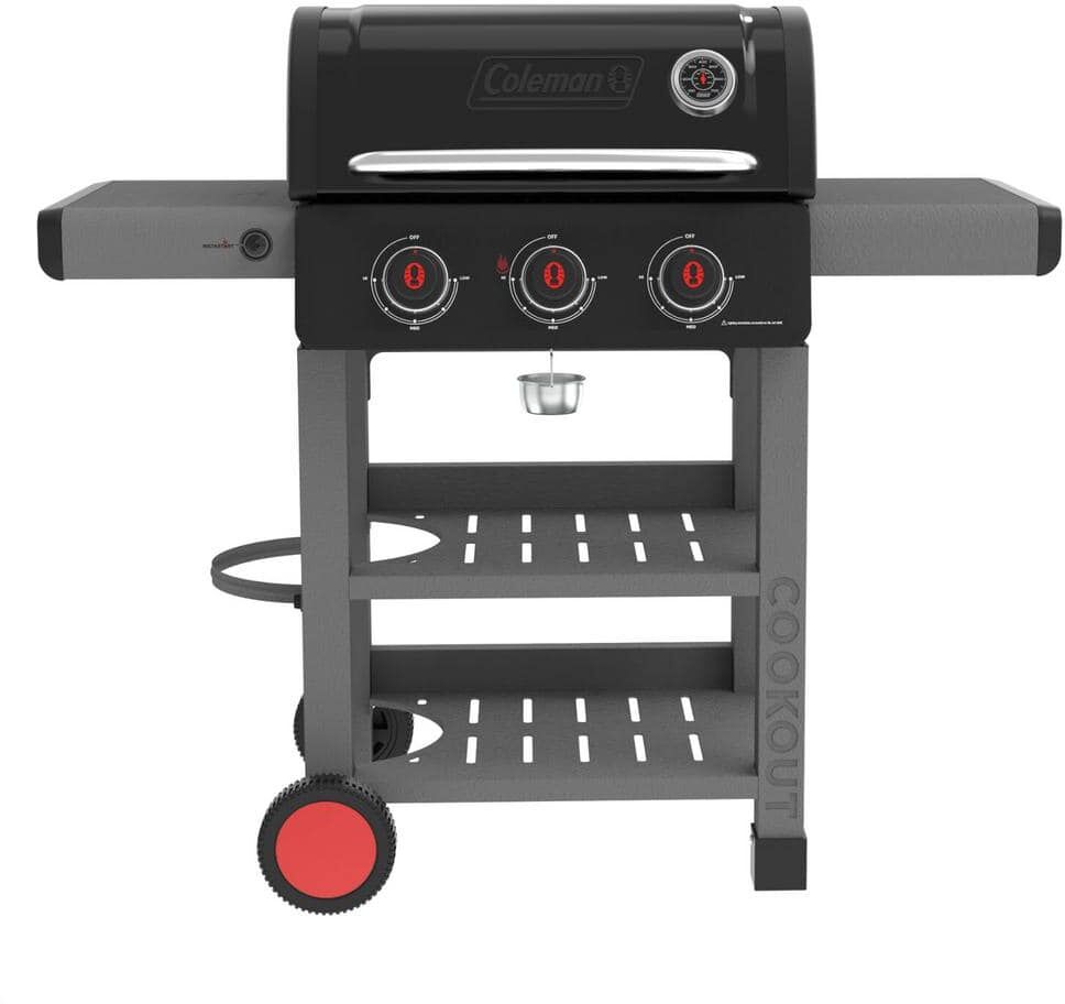 Coleman Cookout 3-Burner Propane Gas BBQ Grill in Black with 535 sq. in. Total Cooking Surface and Instastart Ignition