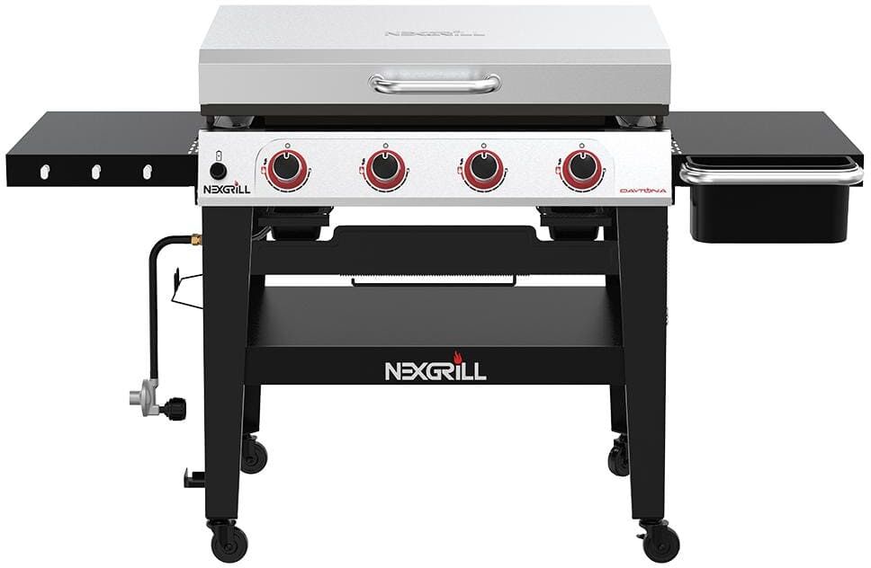 Nexgrill Daytona 4-Burner Propane Gas Grill 36 in. Flat Top Griddle in Black with Stainless Steel Lid