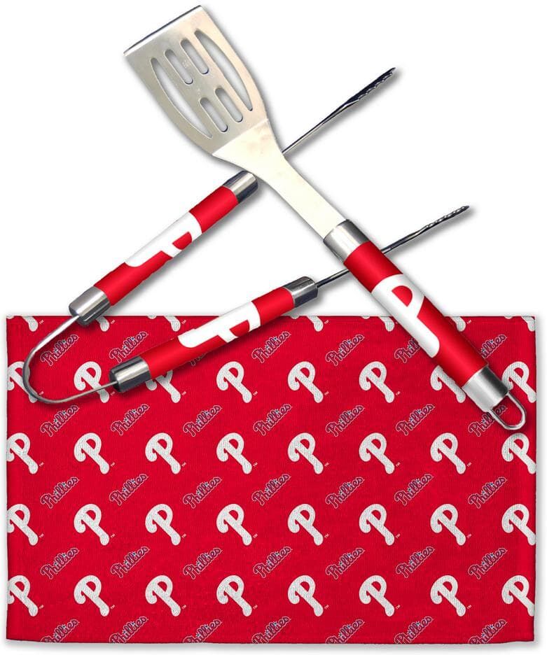 THE NORTHWEST GROUP MLB Phillies Stainless Steel BBQ Grilling Utensil Set Outdoor Kitchen Accessories