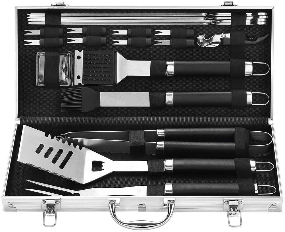 Angel Sar Black Cooking Accessories Heavy Duty BBQ Stainless Steel Grill Tools Set with Aluminum Storage Case (20-Piece)