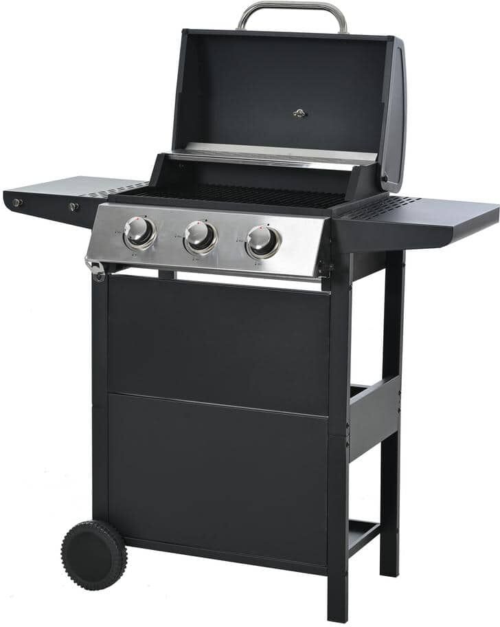 Cesicia 3-Burner Propane Gas Grill Aluminium in Black with Cover