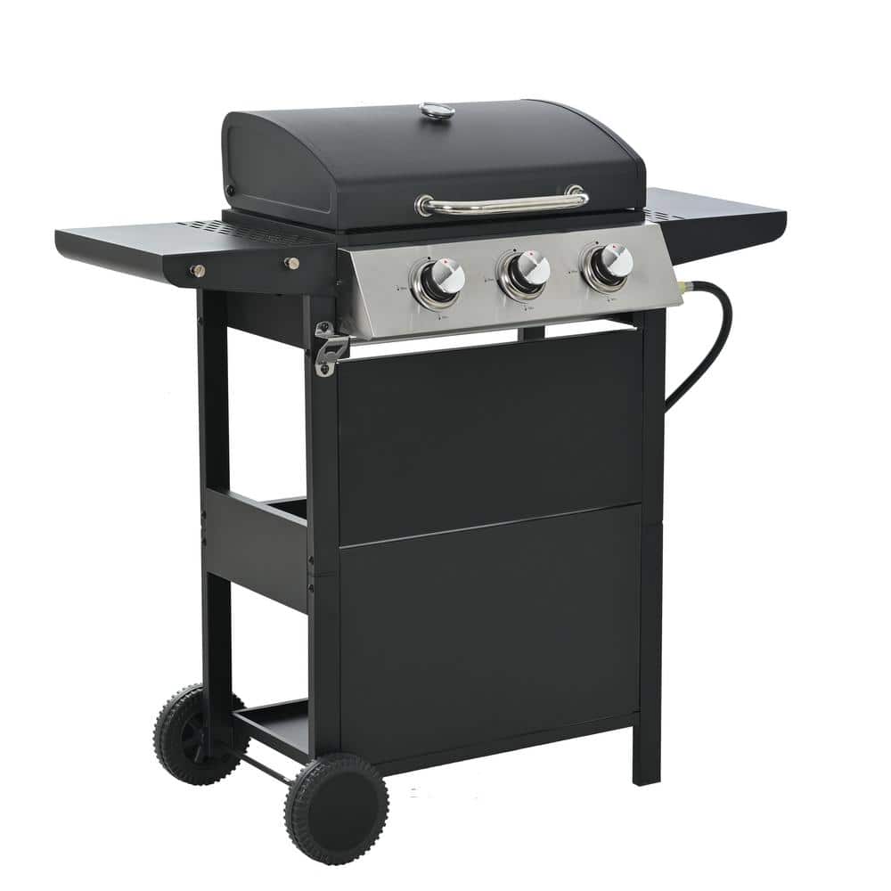 Cesicia Outdoor Portable Propane Grill in Black 3-Burner Stainless Steel Gas Grill for Barbecue Patio Garden Picnic Backyard