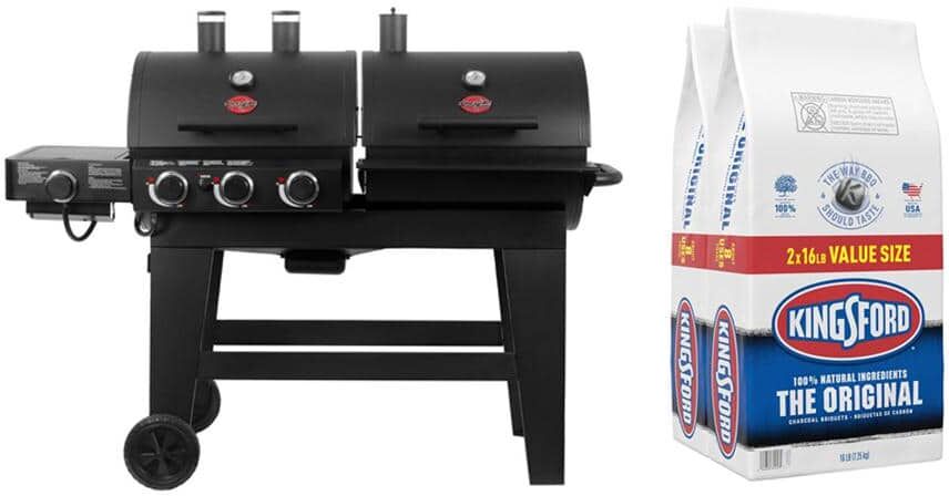 Kingsford 16 lbs. Original BBQ Smoker Charcoal Grilling Briquettes with 4-Burner Gas and Propane Charcoal Grill in Black (2-Pack)